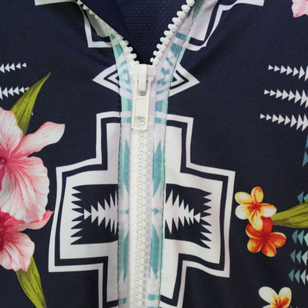 Tommy Bahama + Pendleton Tropical Zip Swim Surf Rashguard Navy Small H13258 - Picture 7 of 10